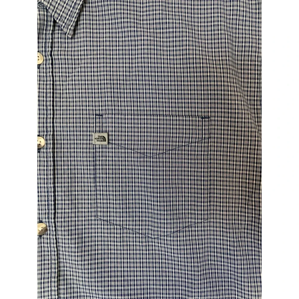 The North Face Mens XL Blue Micro Check Button Down Shirt Long Sleeve ModalBlend